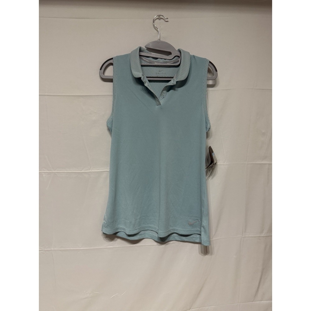 Nike Golf Shirt Womens Medium Blue Dri-FIT Victory Sleeveless Polo Pickleball